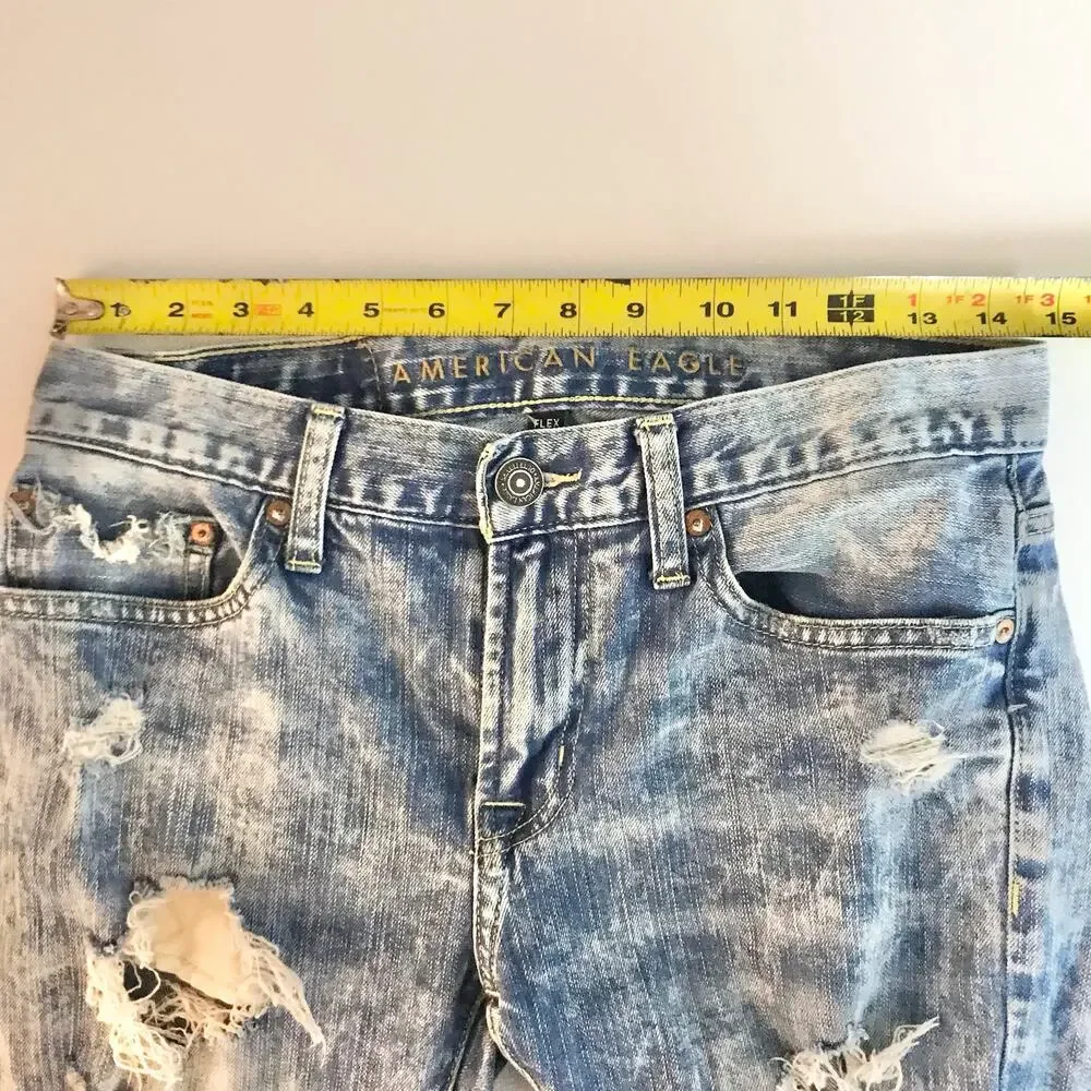American Eagle Men's 28x32 Flex Acid Wash Destroyed Skinny Denim Jeans